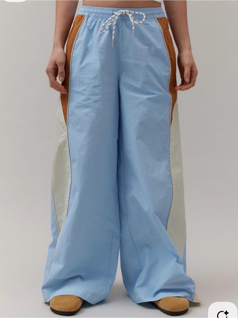 BDG Light Blue Wide Leg Colorblock Track Pants with Tan & Cream Panels - Picture 2 of 4